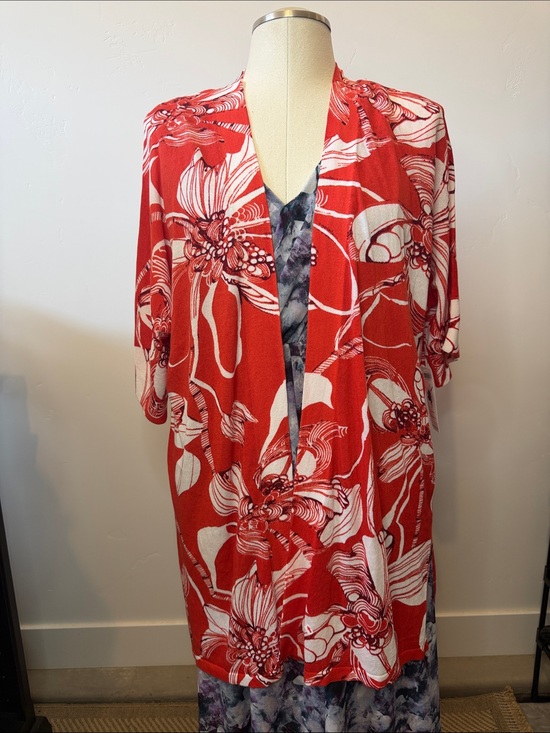 Chico's Sweaters - Chico's Size 2 Floral Lightweight Cardigan Red and White